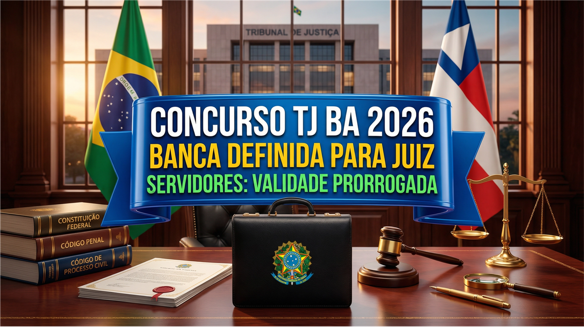 Concurso TJ BA 2026: Banca definida para Juiz e validade prorrogada para Servidores