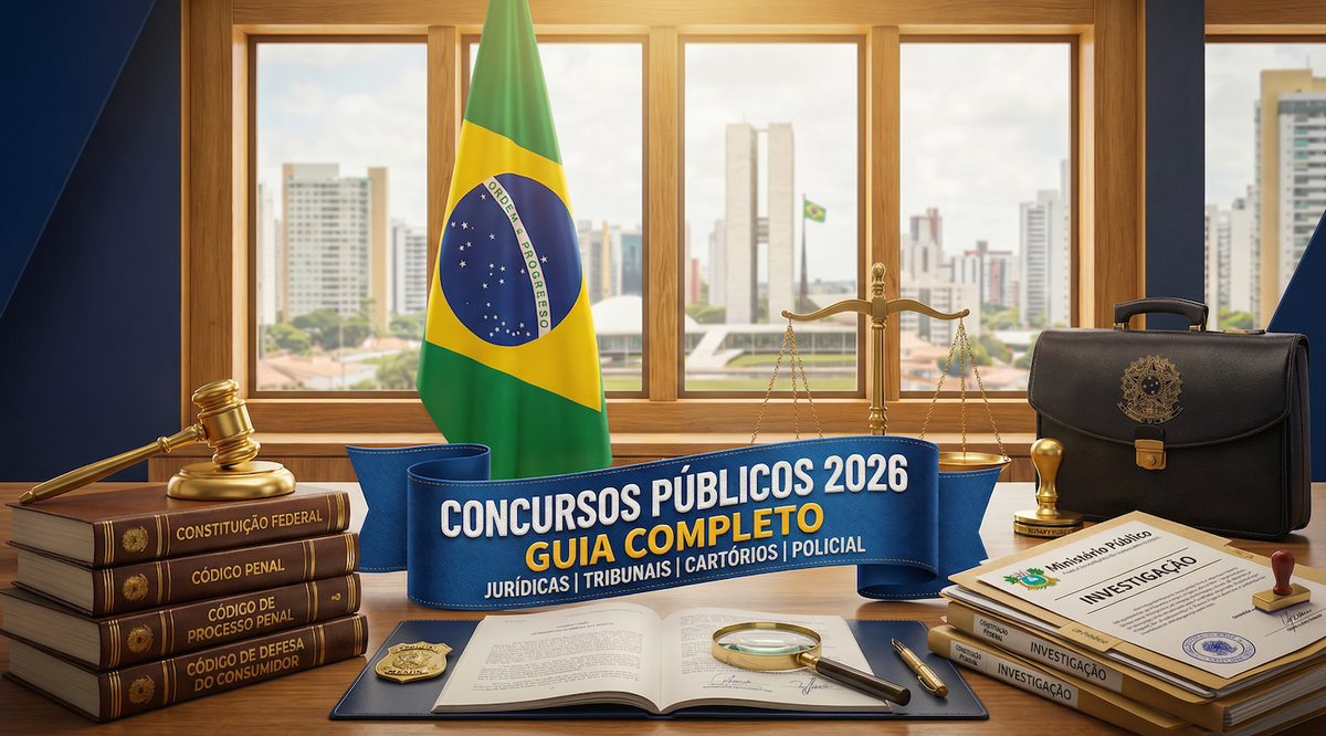 Concursos Públicos 2026: guia para carreiras jurídicas, tribunais, cartórios e área policial