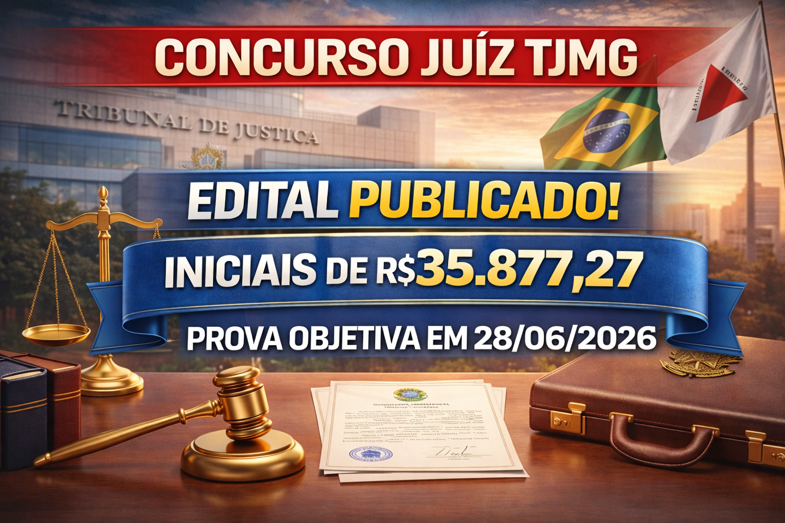 Concurso Juiz TJ MG 2026: Edital Publicado com 103 Vagas e Prova Objetiva em Junho