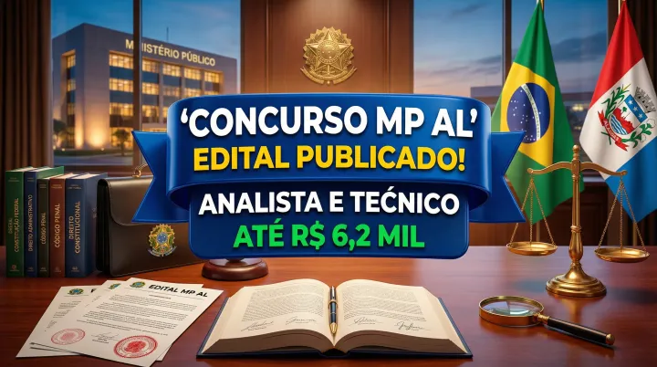 Concurso MP AL: Edital publicado! Vagas para Analista e Técnico com inicial de até R$ 6,2 mil